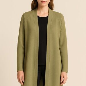 Eileen Fisher Green Ribbed Open-Front Long Cardigan Sweater Relaxed Size M